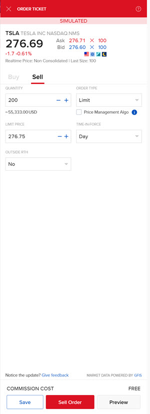 The order ticket side navigation in Portal. 